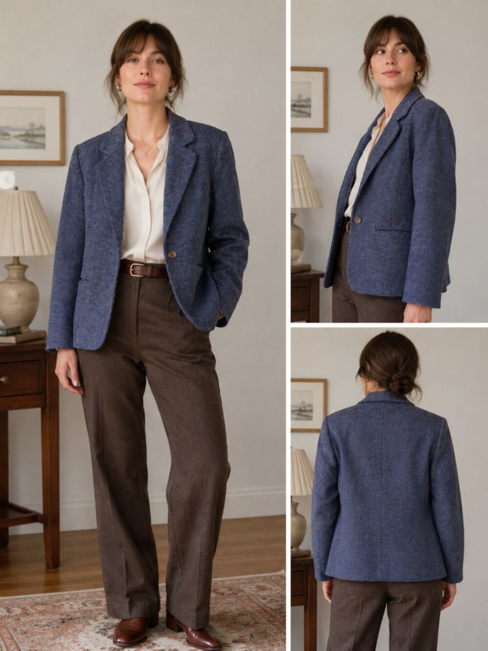 Vintage Edinburgh Woollen Mill Blue Tweed Blazer Jacket Size 12